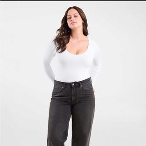 Nuuds White Long Sleeve Scoop Neck Bodysuit